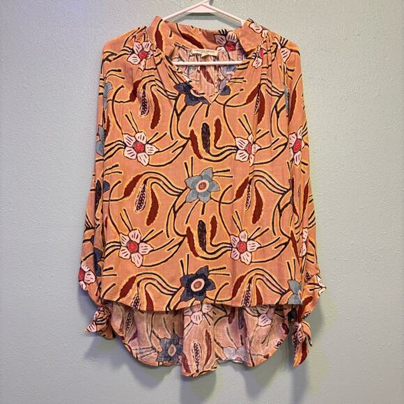 Christian Siriano Tops - Christian Siriano Peach Boho Floral High-Low Blouse – Size Small